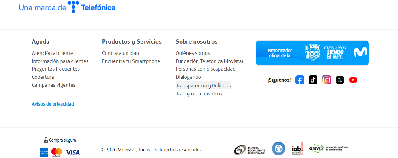 Recarga Movistar en línea - Información de contacto y pie de página